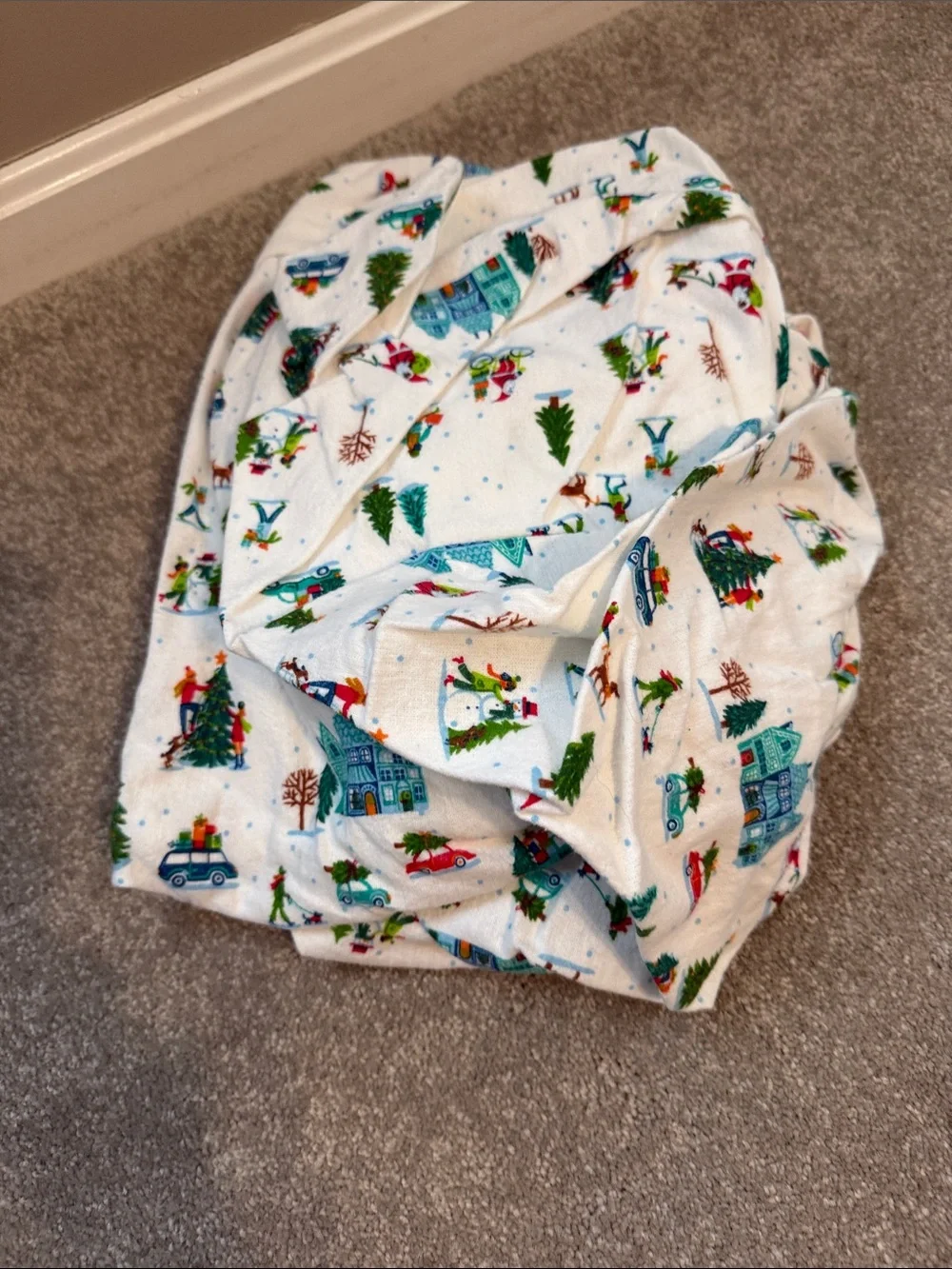 Wondershop White Holiday Village Sheet Set with Green Trees and Blue Houses
